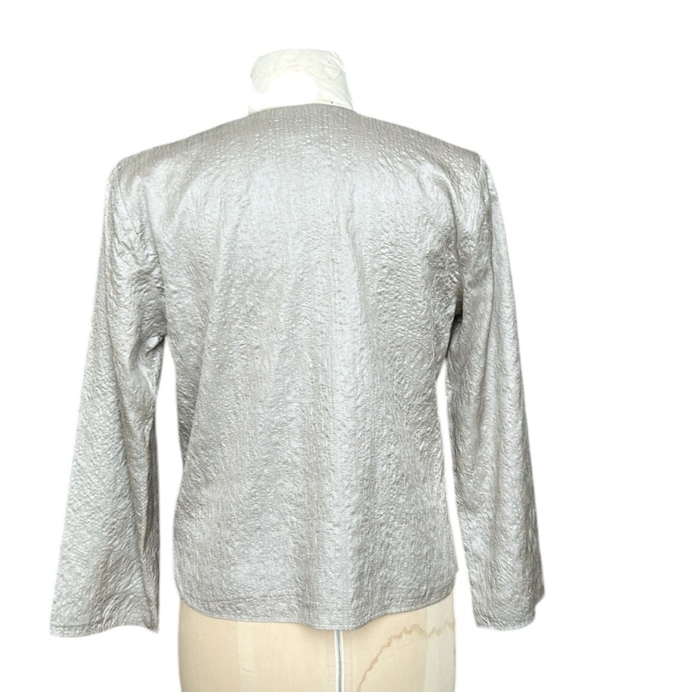 EILEEN FISHER | Silk Beechwood Shimmering Jacket Cardigan Lightweight Pewter M - Picture 4 of 12
